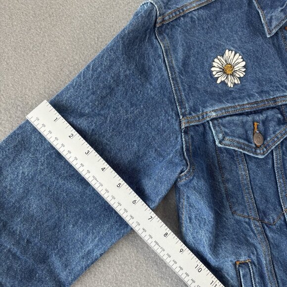 Levi's Ex-Boyfriend Denim Jacket Womens S Floral Embroidered Patch Trucker Coat - Picture 13 of 16